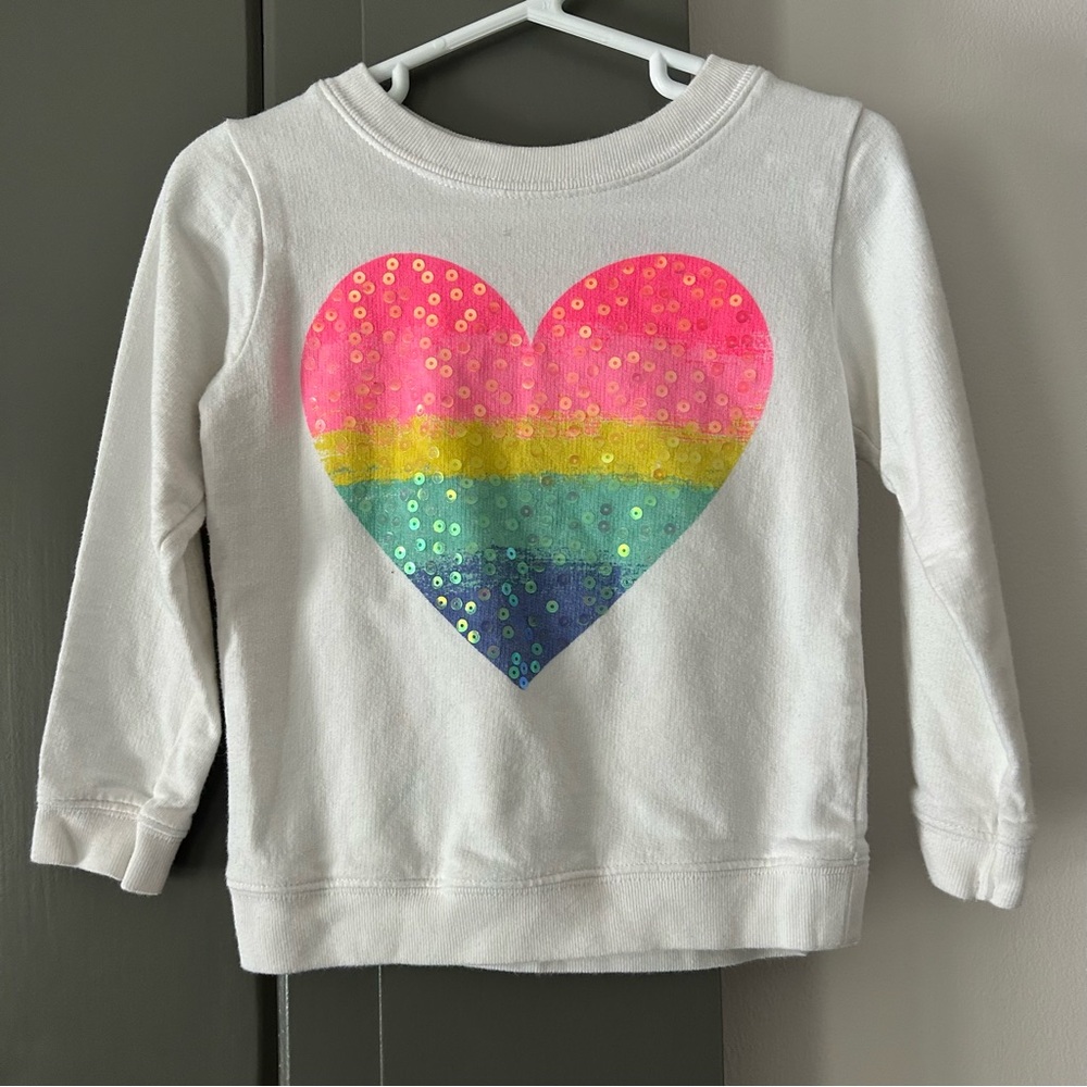 Carter's White Sweatshirt with Sequin Rainbow Heart